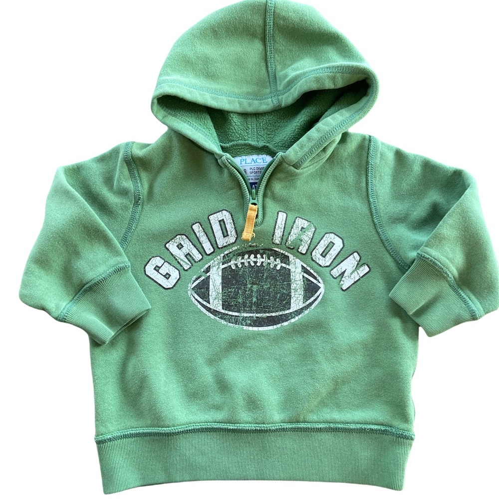 The Children’s Place Green Football Quarter Zip Hoodie “GRID IRON” Graphics 4T